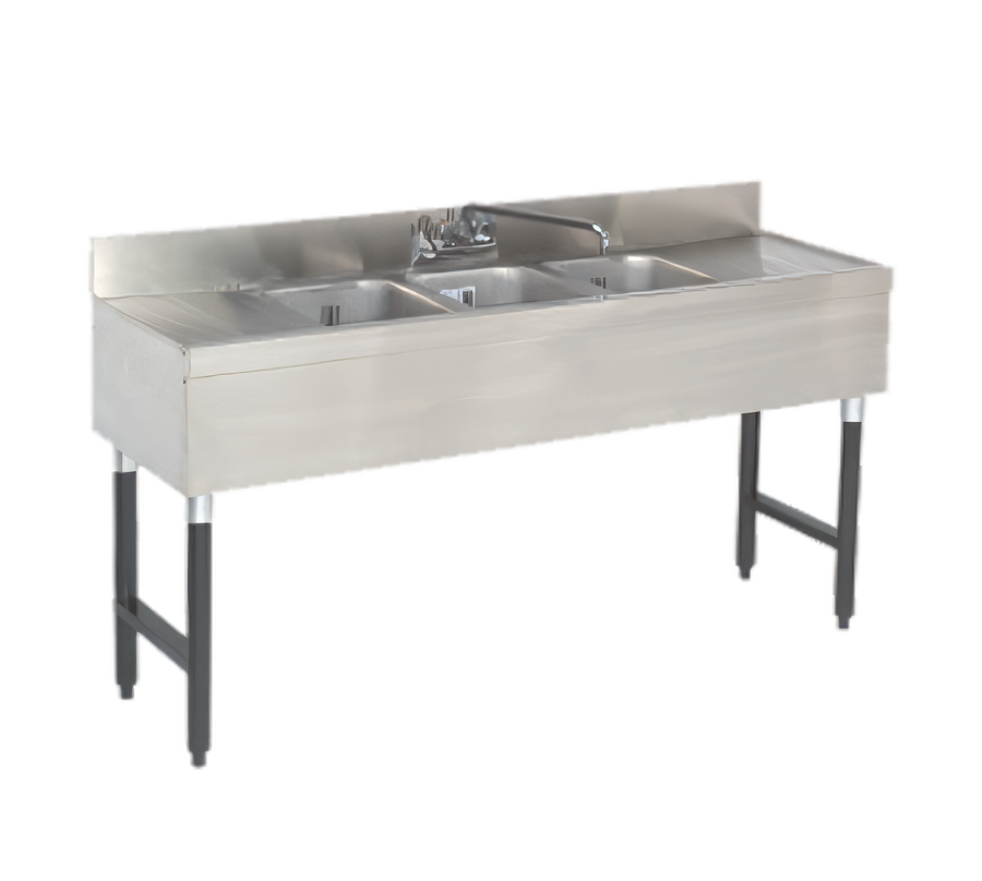 Product image #1 for Advance Tabco Special Value Series 72-Inch 3-Compartment Stainless Steel Bar Sink with Dual Drainboards and Splash-Mount Faucet
