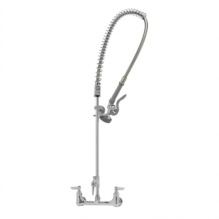 Product image #1 for T&S EasyInstall B-0133-ADF-LN 8 Inch Wall-Mount Pre-Rinse Unit with Mixing Faucet, 18 Inch Riser & 1.42 GPM Spray Valve, Polished Chrome