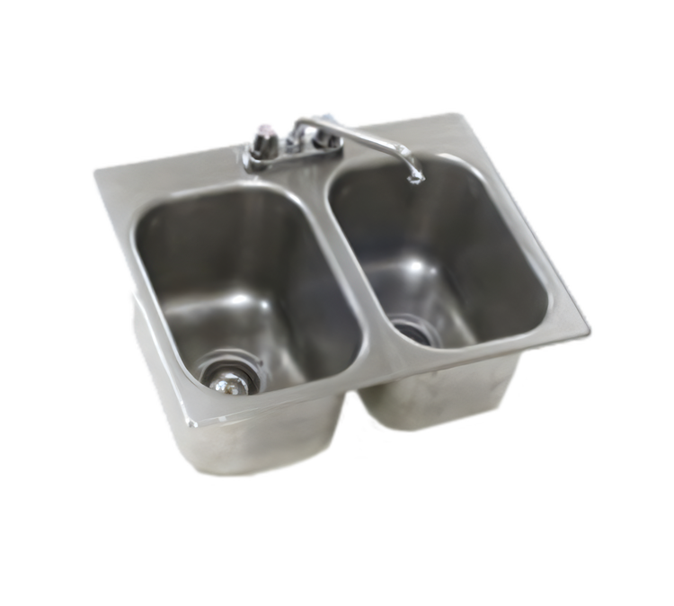 Product image #1 for Eagle Group Self-Rimming Two-Compartment Drop-In Sink with 10 x 14 x 9-1/2 Inch Bowls, Faucet, and Basket Drains