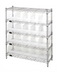 Thumbnail image #1 for Quantum Stationary 5-Shelf Chrome-Plated Wire Shelving Bin Center with 20 Clear Bins, 12 x 36 x 39 Inches