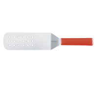 Mundial 8 x 3 Inch Perforated Stainless Steel Turner with Red Polypropylene Handle