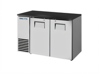 True TBB24-48-2S-Z1-BST-S-1 48-Inch Two-Section Back Bar Cooler with Solid Swing Doors, Black Sub Top, and Stainless Exterior