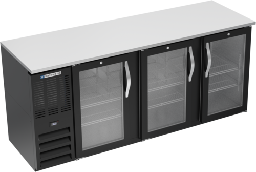 Product image #1 for Three-Section Food-Rated Back Bar Refrigerator with Glass Doors, 78-Inch Wide, Black