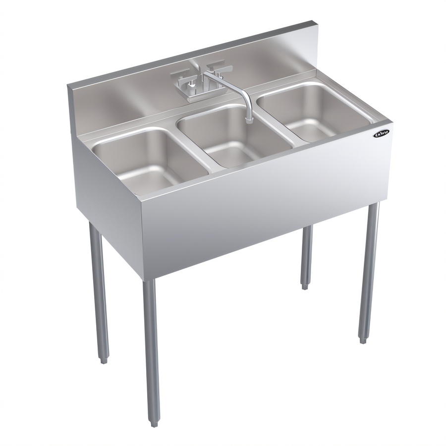 Product image #1 for Krowne 36-Inch Stainless Steel 3-Compartment Convenience Store Sink with Faucet and Basket Drains