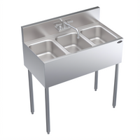 Krowne 36-Inch Stainless Steel 3-Compartment Convenience Store Sink with Faucet and Basket Drains