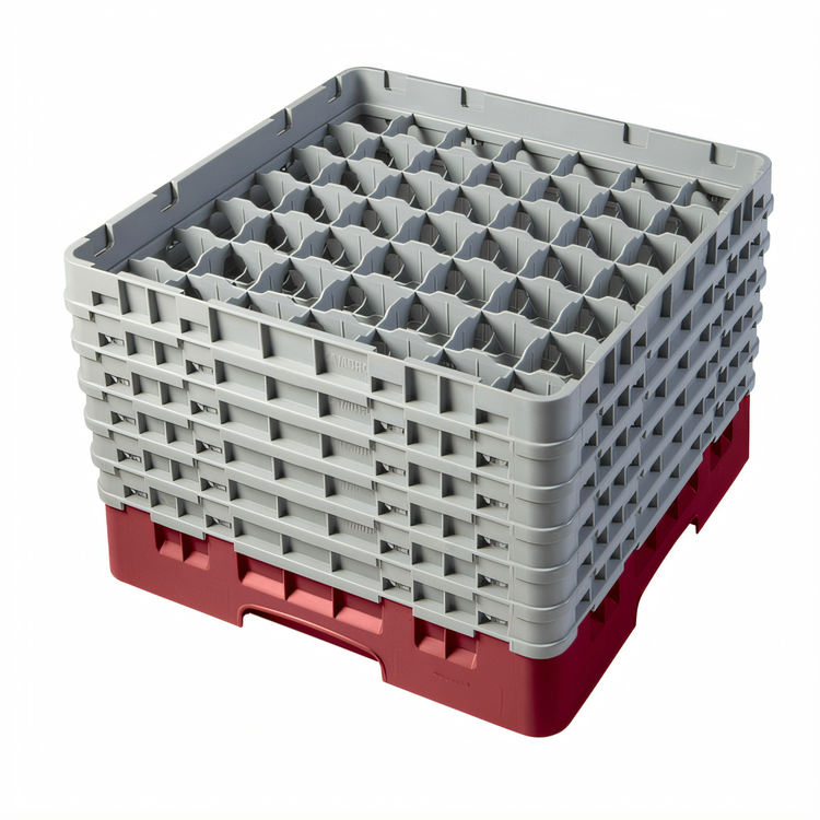 Product image #2 for Cambro Camrack Full Size 49-Compartment Glass Rack with 6 Soft Gray Extenders, Cranberry