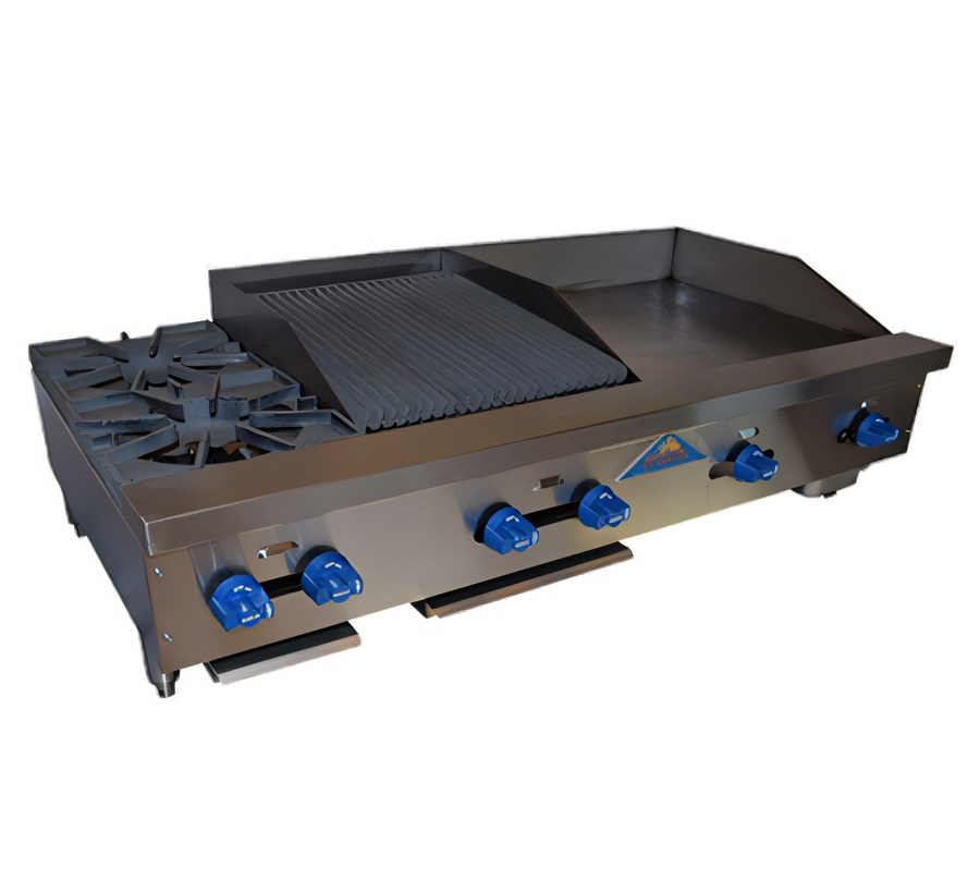 Product image #1 for Comstock-Castle 54 Inch Countertop Gas Char-Broiler/Griddle Combination, 24 Inch Griddle, 18 Inch Broiler