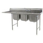 Thumbnail image #1 for Eagle Group 414-24-3-24L-X Three-Compartment Sink, Left 24-Inch Drainboard, 24 x 24-Inch Bowls, 430 Stainless Top, 304 Stainless Bowls