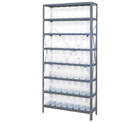 Quantum Stationary Heavy-Duty Wire Shelving Unit, 12-Inch Deep x 36-Inch Wide x 75-Inch High, with 8 Shelves and 56 Clear Bins