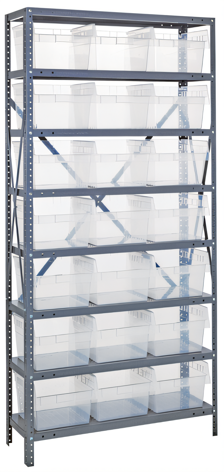 Product image #1 for Quantum Heavy-Duty Stationary Wire Shelving Unit with 8 Shelves and 21 Clear Bins, 36 x 18 x 75 Inches