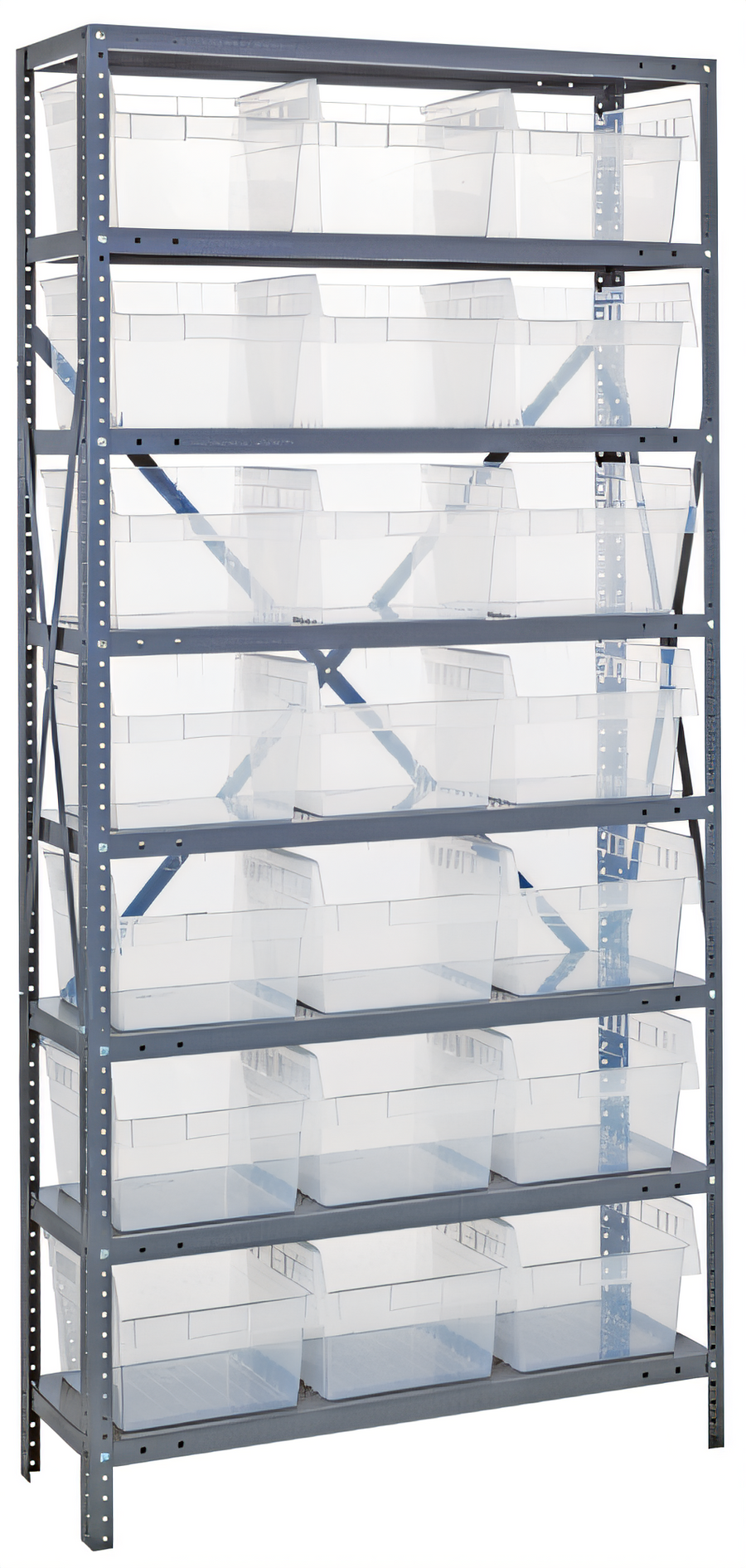 Product image #1 for Quantum Heavy-Duty Stationary Wire Shelving Unit with 8 Shelves and 21 Clear Bins, 36 x 18 x 75 Inches