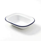 Thumbnail image #1 for American Metalcraft EWB6 8 oz. Oblong Enamel-Coated Steel Bowl, White with Blue Rim Case of 24