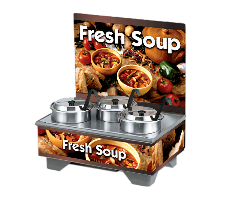 Product image #1 for Vollrath Cayenne® Full-Size Rethermalizing Soup Merchandiser Base with Flush-Mount Menu Board and 4 Quart Accessory Pack