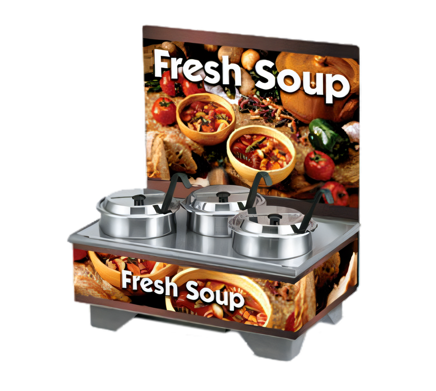 Product image #1 for Vollrath Cayenne® Full-Size Rethermalizing Soup Merchandiser Base with Flush-Mount Menu Board and 4 Quart Accessory Pack