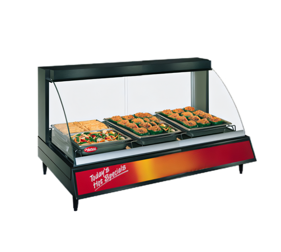 Product image #1 for Hatco Glo-Ray Designer Countertop Heated Display Case, Single Shelf, 3-Pan, Curved Glass