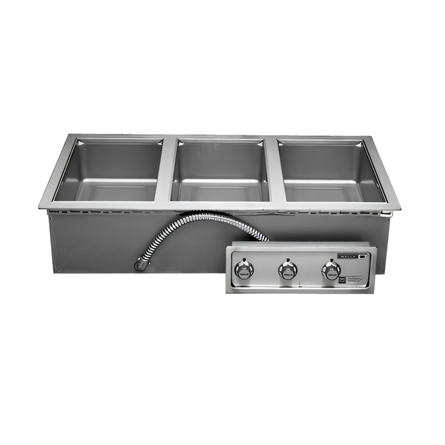 Product image #1 for Wells MOD-300DM Three-Well Top-Mount Built-In Electric Drop-In Food Warmer with Drains and Manifold