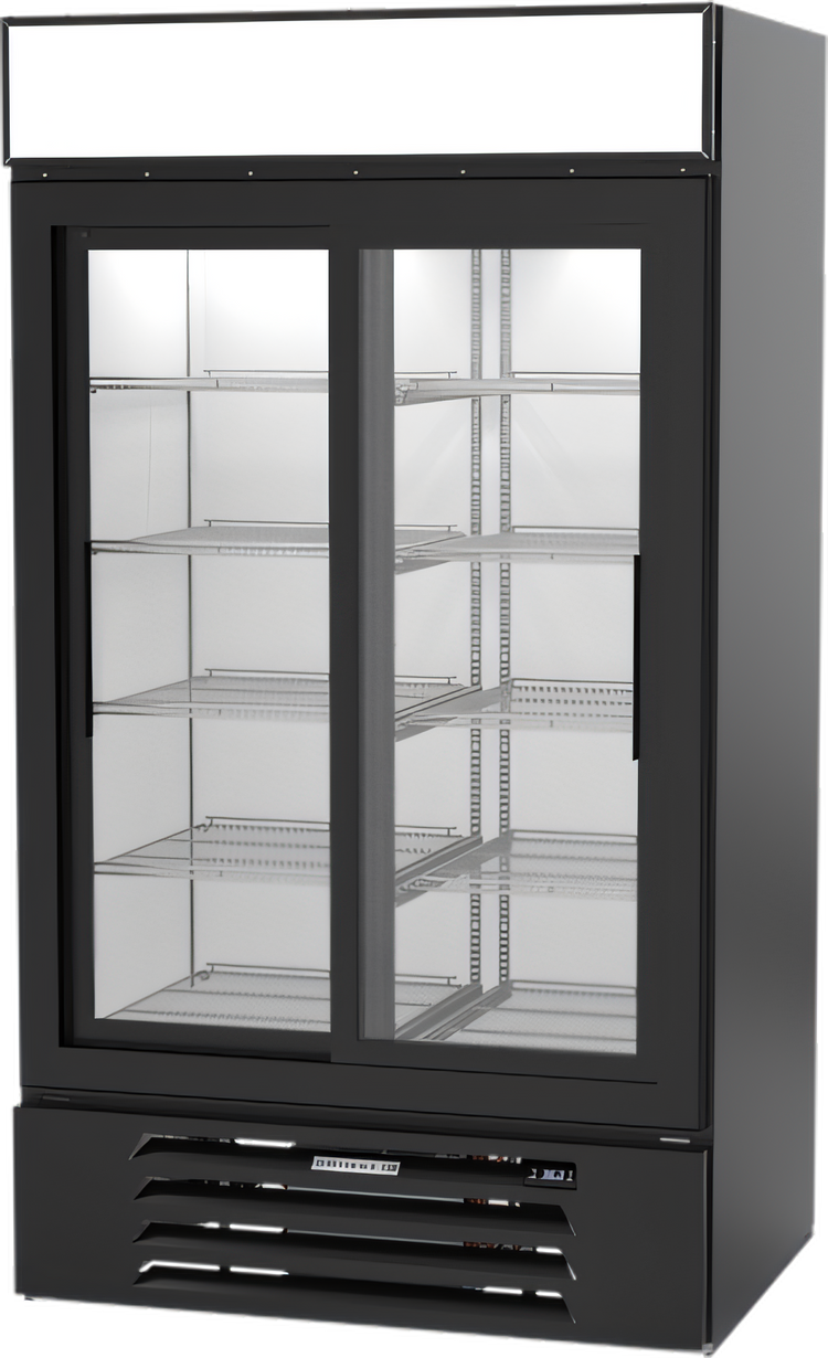 Product image #1 for Beverage-Air MarketMax 2-Section Black Sliding Glass Door Reach-In Refrigerated Merchandiser, 35.4 Cu. Ft.