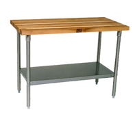 John Boos 36 Inch x 36 Inch Wood Top Work Table with Stainless Steel Legs and Adjustable Undershelf