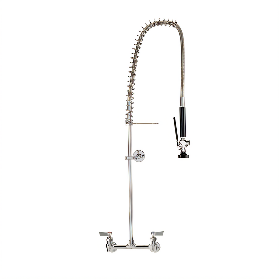 Product image #1 for Fisher Wall-Mounted Pre-Rinse Spring Style Assembly with Mixing Valve, Flexible Gooseneck, Ultra-Spray PLUS Valve, Wall Bracket, and 8-Inch Adjustable Centers