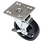 Thumbnail image #1 for Component Hardware CMPU-5RBB Medium-Duty Swivel Plate Caster, 5-Inch Gray Polyurethane Wheel, Side Brake, 250 lb Capacity