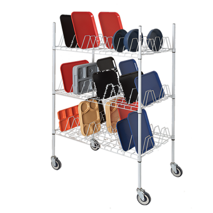 Product image #1 for Mobile Aluminum Wire Glass/Oval Tray Drying Rack, 3-Shelf, 45-Tray Capacity