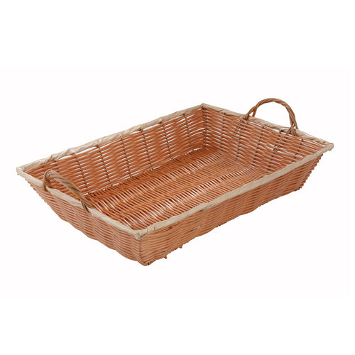 Product image #1 for Winco Natural Rectangular Woven Polypropylene Fast Food Basket with Handles, 16 x 11 x 3 Inches
