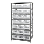 Thumbnail image #1 for Quantum 2475-952CL Heavy-Duty Stationary Wire Shelving Unit, 36" W x 24" D x 75" H, 8 Shelves, 21 Clear Bins