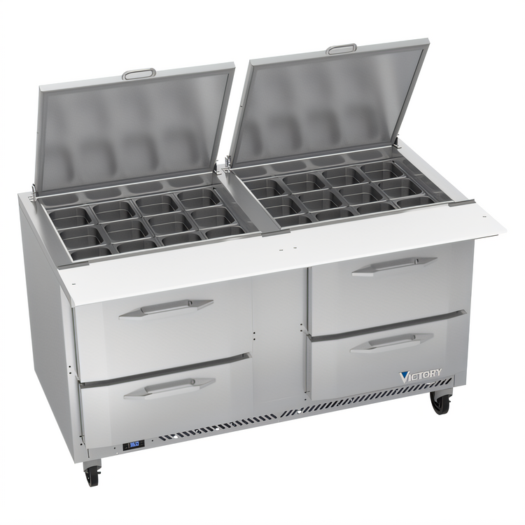 Product image #1 for Victory UltraSpec™ V-Core™ Two-Section Sandwich Prep Table with 4 Drawers and 24-Pan Top, 60-Inch Wide