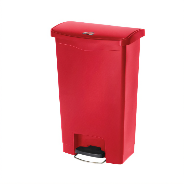 Product image #1 for Slim Jim 13 Gallon Red Resin Front Step Trash Can with Hinged Lid