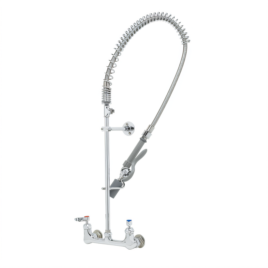 Product image #1 for EasyInstall 8-Inch Wall Mount Pre-Rinse Unit with Cerama Cartridges, 18-Inch Riser, 44-Inch Hose, and 1.07 GPM Spray Valve