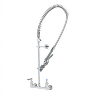 EasyInstall 8-Inch Wall Mount Pre-Rinse Unit with Cerama Cartridges, 18-Inch Riser, 44-Inch Hose, and 1.07 GPM Spray Valve
