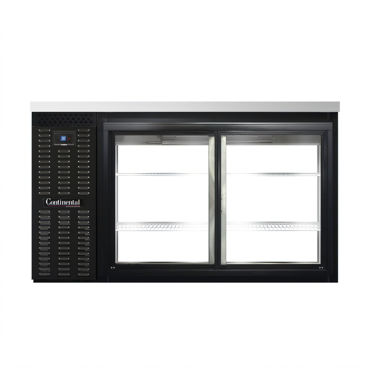 Product image #1 for Continental Refrigerator BB59SNSGDPT 59" Shallow Depth Pass-Thru Back Bar Cooler with Sliding Glass Doors