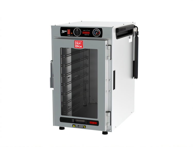 Product image #1 for Metro HotBlox Narrow 8-Pan Pass-Thru Insulated Holding Cabinet, Countertop/Stacking, Analog, Clear Front Door, Solid Rear Door, 120V