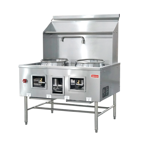Product image #1 for Omcan USA 48-Inch Two-Chamber Natural Gas Commercial Wok Range with 16-Inch Rings and Water-Cooled Top
