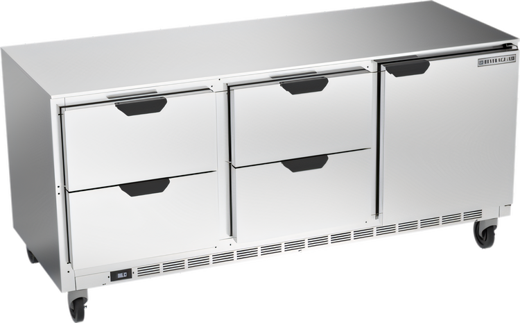Product image #1 for Beverage-Air UCRD72AHC-4 Three-Section Undercounter Refrigerator with 4 Drawers and 1 Solid Door, 72 Inch Wide, Rear-Mounted Self-Contained