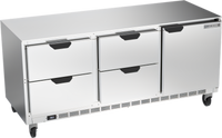 Beverage-Air UCRD72AHC-4 Three-Section Undercounter Refrigerator with 4 Drawers and 1 Solid Door, 72 Inch Wide, Rear-Mounted Self-Contained