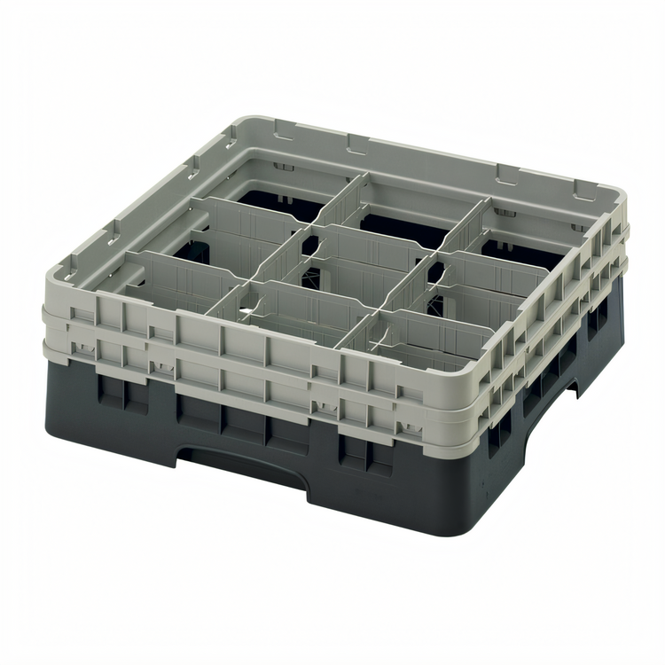Product image #2 for Cambro Camrack Full-Size 9-Compartment Glass Rack with 2 Extenders, Black
