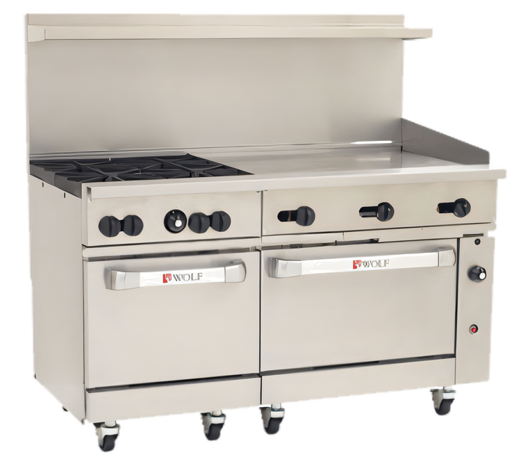 Product image #1 for Wolf Challenger XL 60-Inch Gas Restaurant Range with 4 Burners, 36-Inch Thermostatic Griddle, Standard Oven, and Convection Oven