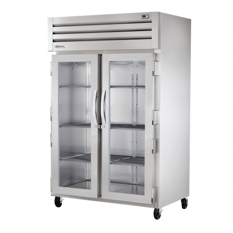 Product image #1 for True SPEC SERIES Two-Section Heated Reach-In Holding Cabinet with 2 Glass Doors and 6 Chrome Shelves