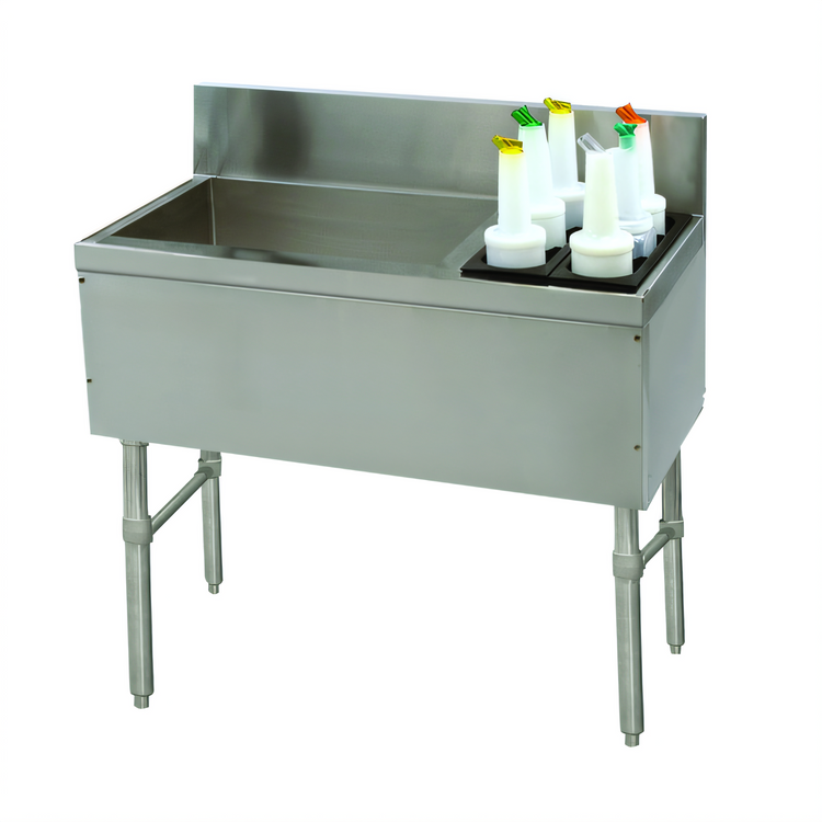 Product image #1 for Advance Tabco Prestige Underbar Stainless Steel Ice Chest with 10-Circuit Cast Aluminum Cold Plate and Right-Side Bottle Rack, 36 x 20 x 36 Inches