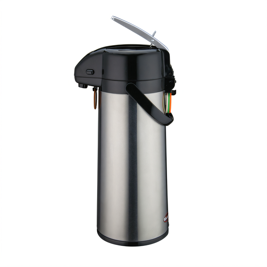 Product image #1 for Winco 2.5 Liter Stainless Steel Lever-Top Airpot with Glass Liner and Swivel Base