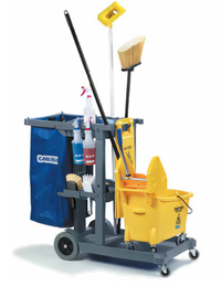 Carlisle Short Platform Janitorial Cart with 3 Shelves and 25-Gallon Bag, Gray