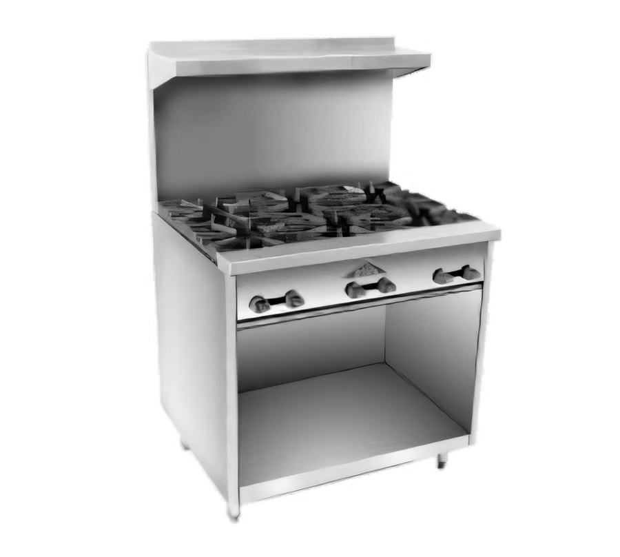 Product image #1 for Comstock-Castle F33 36-Inch Commercial Gas Range with 6 Open Burners, Open Front Cabinet Base, Backriser and High Shelf