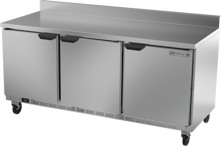 Product image #1 for Beverage-Air 72-Inch Three-Section Worktop Refrigerator with Solid Doors and Foamed-In-Place Backsplash
