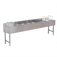 Advance Tabco Underbar Basics 3-Compartment Bar Sink and Ice Bin Combo with Right-Side Ice Bin, 84-Inch Wide