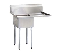 Turbo Air TSA-1-12-R1 One-Compartment 304 Stainless Steel Sink with 18-Inch Right-Hand Drainboard