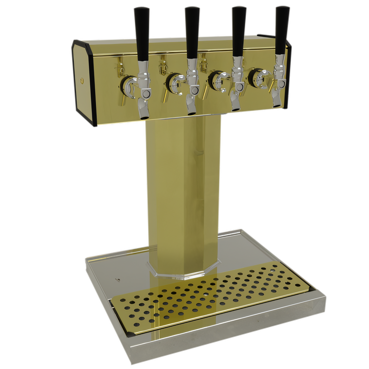 Product image #1 for Glastender Countertop Air-Cooled 4-Faucet Tee Draft Dispensing Tower, Polished Brass Finish