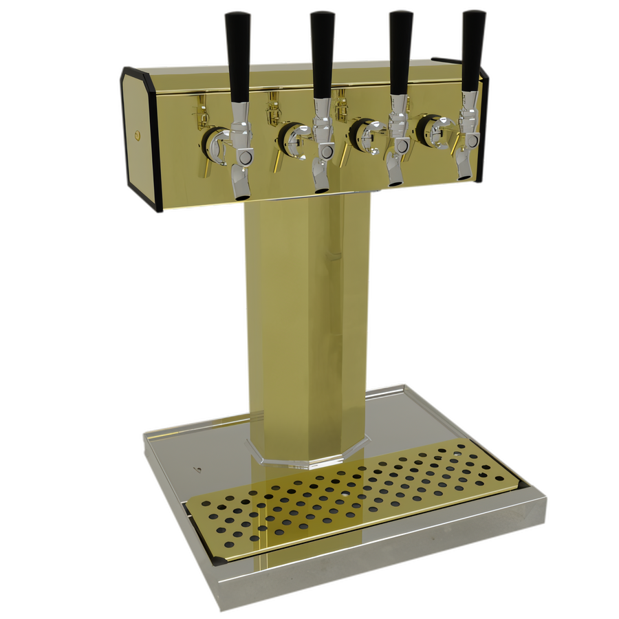 Product image #1 for Glastender Countertop Air-Cooled 4-Faucet Tee Draft Dispensing Tower, Polished Brass Finish