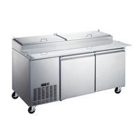 Omcan Refrigerated Pizza Prep Table, Two-Section, 2-Door, 71-Inch Wide, Self-Contained Side-Mounted Refrigeration