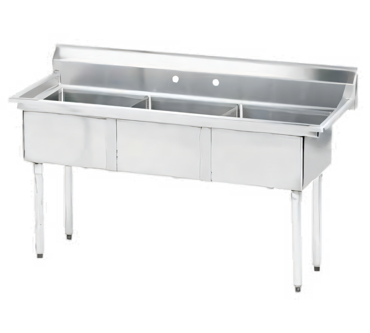 Product image #1 for Advance Tabco Special Value Series 3-Compartment Fabricated Sink with 18" x 18" x 12" Bowls, No Drainboards, 59" Wide